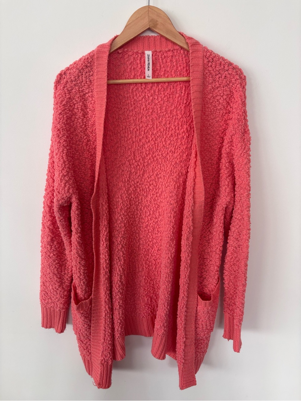 Zenana Outfitters Coral Popcorn Knit Open Cardigan
